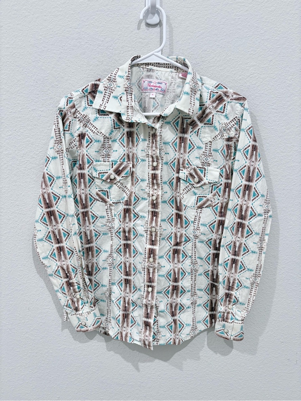 Women's Panhandle Western Geometric Pearl Snap Long Sleeve Shirt Small Cowgirl
